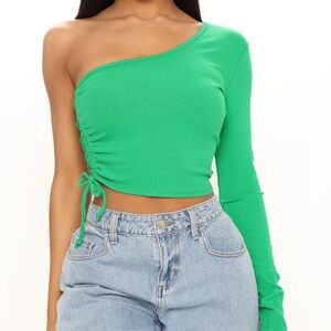 Fashion Nova -Green One-Shoulder Top